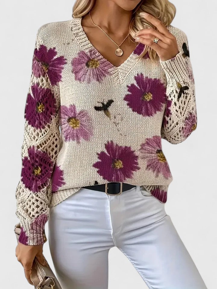 Aurélie | Pull féminin à fleurs